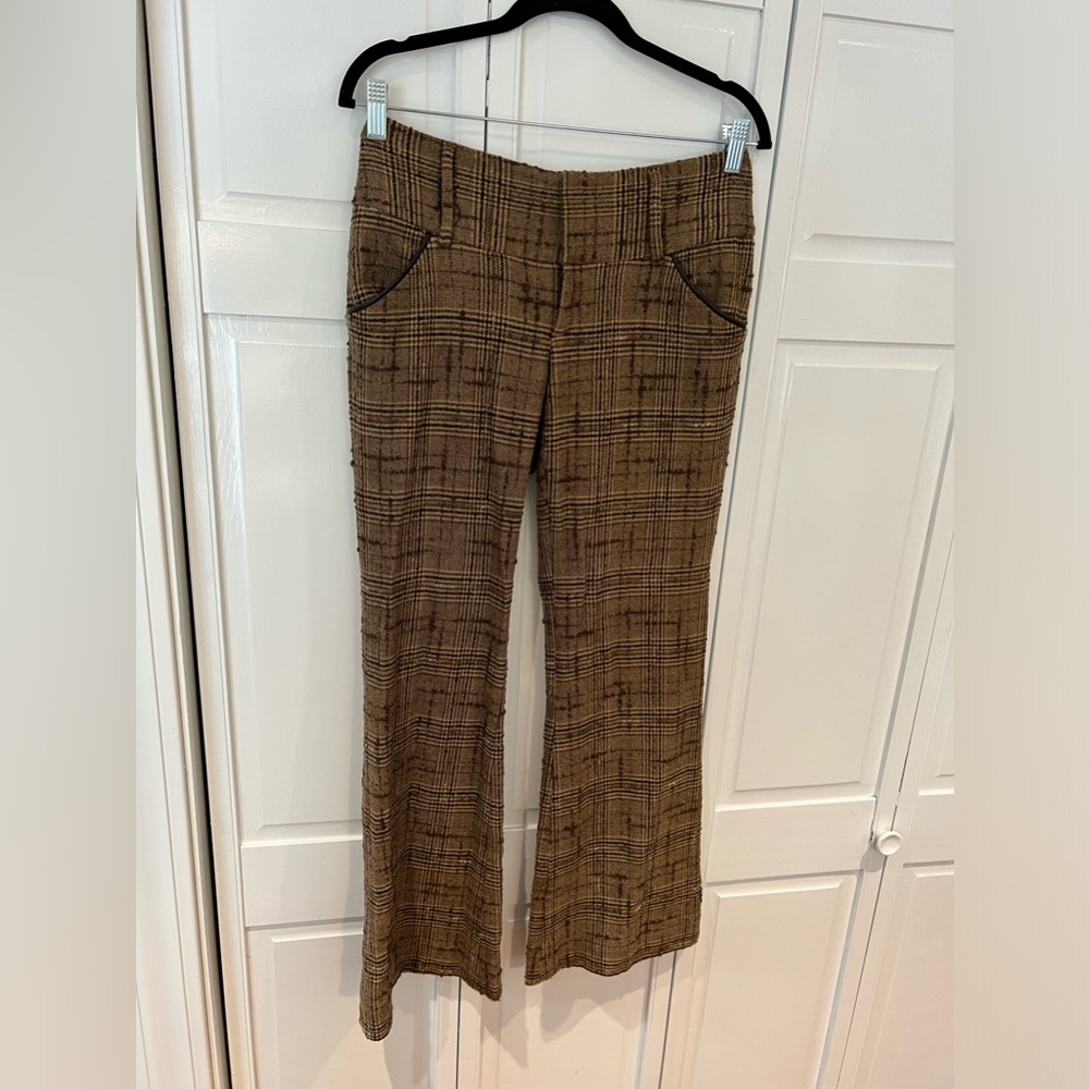 NWOT Alice + Olivia Brown Textured Tweed Flared Pants